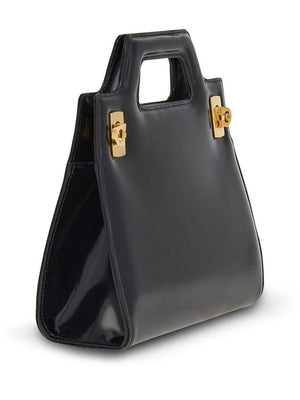 Black Calf Leather Mini Tote Handbag for Women