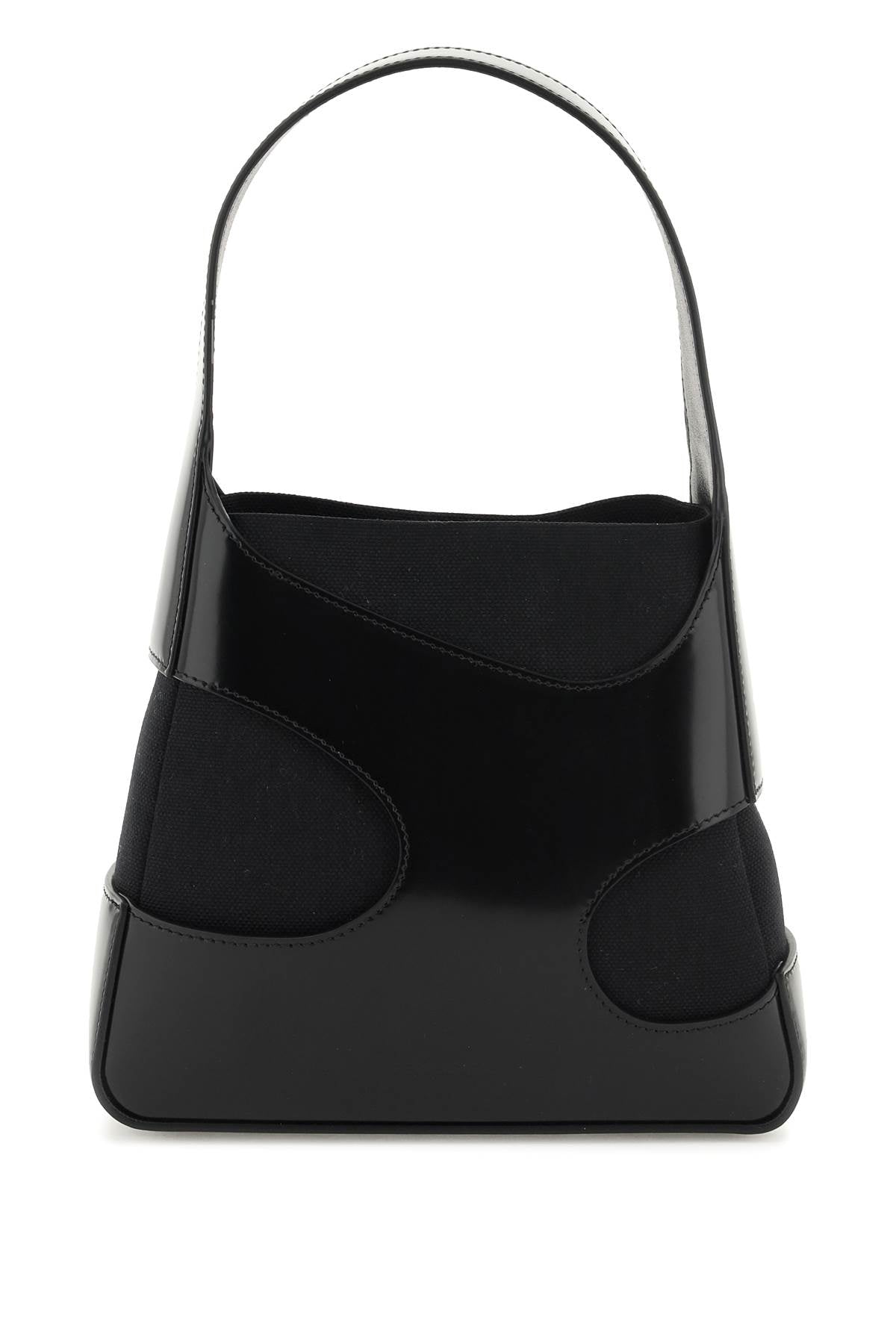 حقيبة يد سوداء من جلد طبيعي بتفاصيل مميزة للنساء