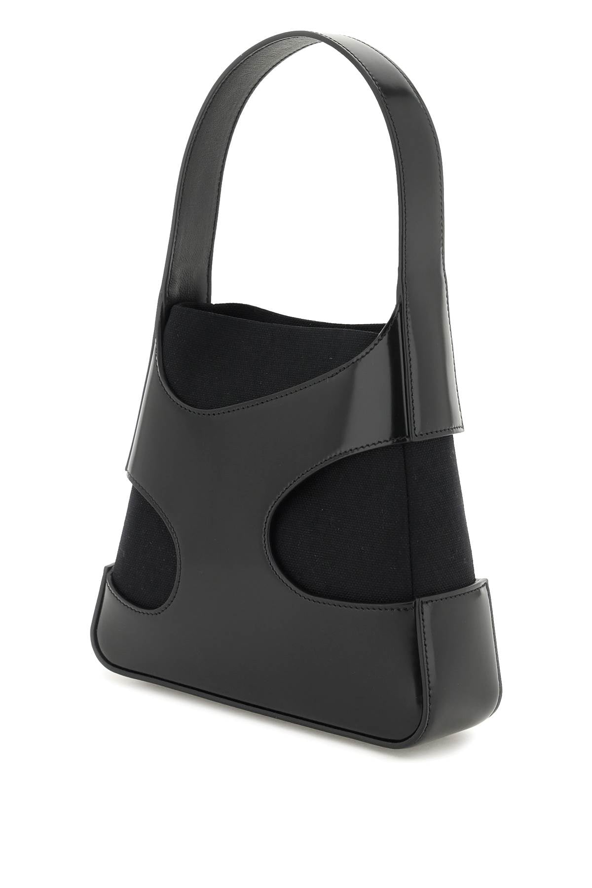 حقيبة يد سوداء من جلد طبيعي بتفاصيل مميزة للنساء