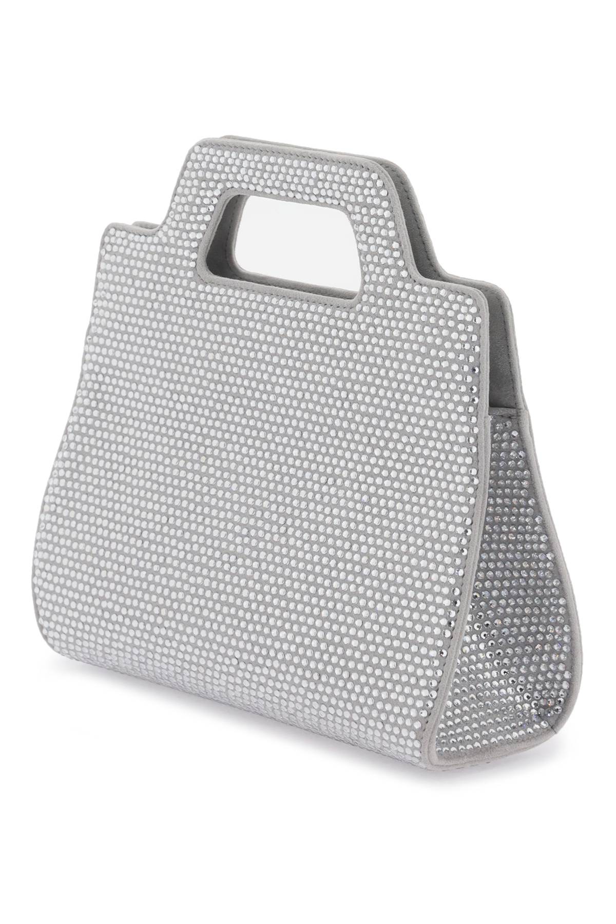 FERRAGAMO Crystal-Studded Suede Mini Handbag with Geometric Design & Silver Accents - Gray