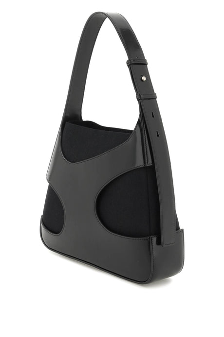 Smooth Leather Shoulder Handbag with Cut-Out Details for Women