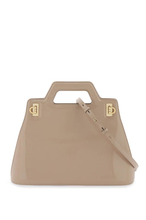 Beige Geometric Handbag with Gold Hardware