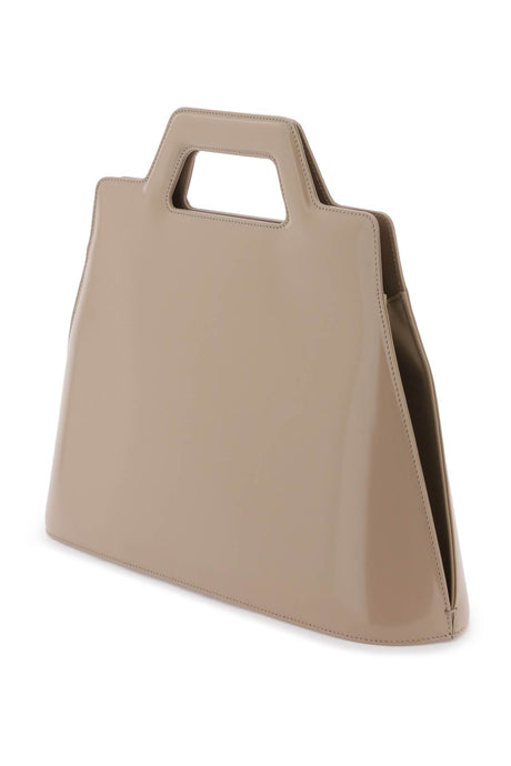 Beige Geometric Handbag with Gold Hardware