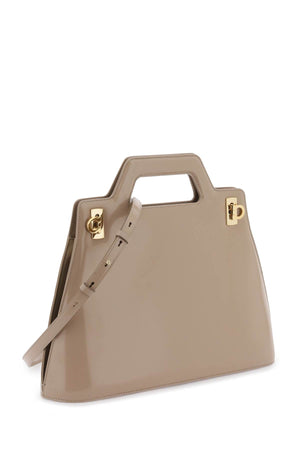 Beige Geometric Handbag with Gold Hardware