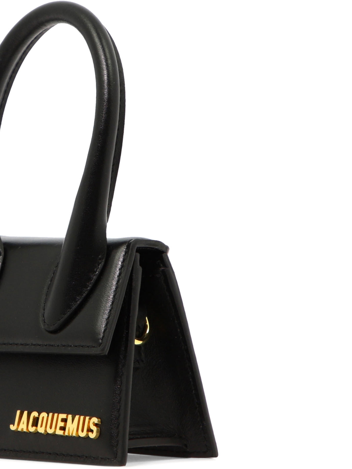 JACQUEMUS Black Leather Mini Handbag with Oversized Handle and Magnetic Flap Closure