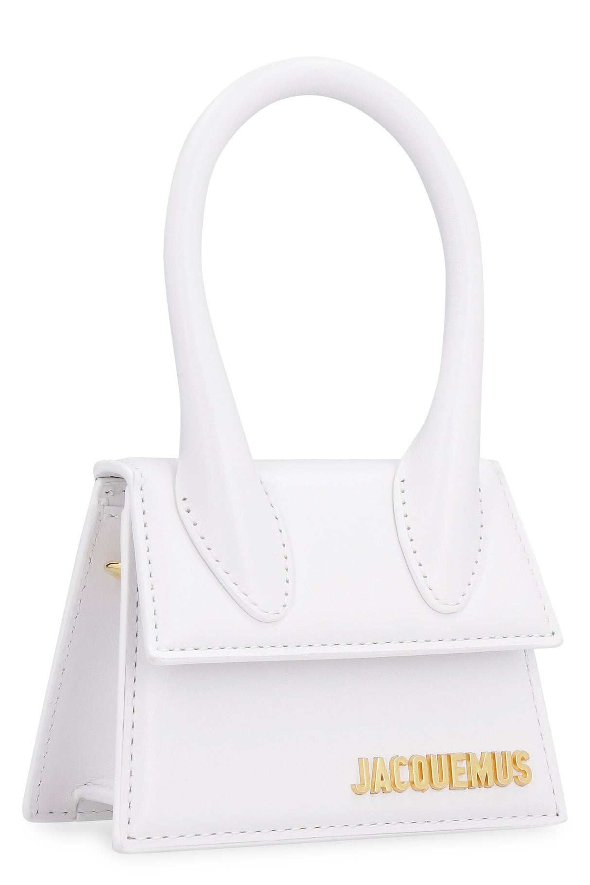 JACQUEMUS Mini Smooth Leather Handbag with Gold-Tone Hardware and Adjustable Strap - White, 12x8.5 cm