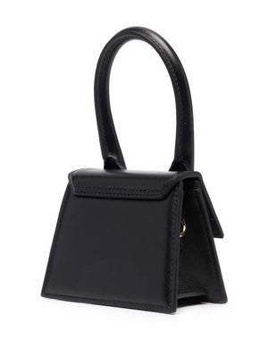 Elegant Black Leather Micro Handbag with Oversized Handle and Magnetic Closure