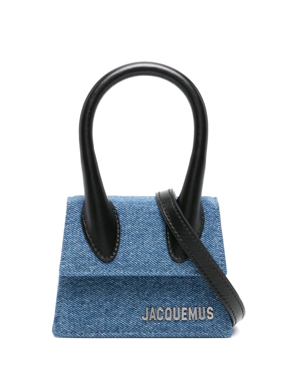 JACQUEMUS Indigo Blue Mini Cotton Denim Handbag with Leather Accents and Silver-Tone Hardware