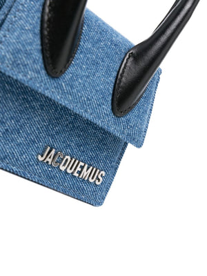 JACQUEMUS Indigo Blue Mini Cotton Denim Handbag with Leather Accents and Silver-Tone Hardware