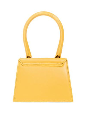 JACQUEMUS Chic Yellow Raffia Mini Tote Handbag with Black Leather Handles - 18cm x 12.5cm x 6.5cm