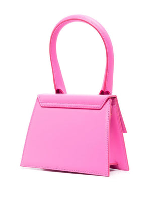 JACQUEMUS Pink Calf Leather Handbag with Top Handle and Adjustable Strap