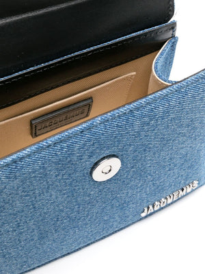 JACQUEMUS Navy Blue Medium Denim Handbag with Silver Hardware for Women