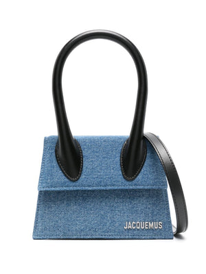 JACQUEMUS Navy Blue Medium Denim Handbag with Silver Hardware for Women