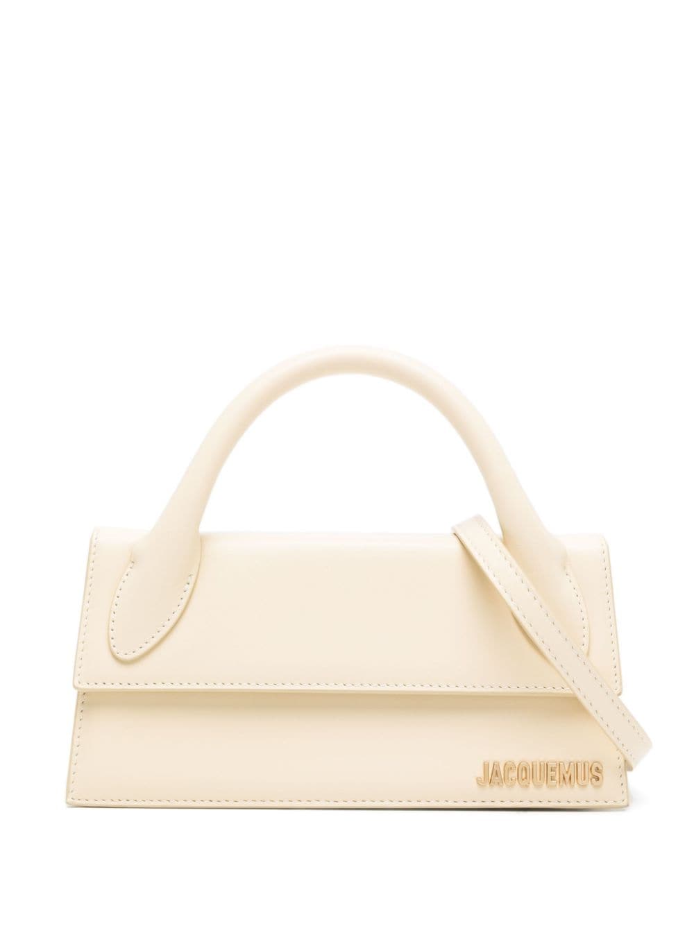 JACQUEMUS Ivory White Leather Mini Tote Handbag with Adjustable Shoulder Strap and Gold-Tone Hardware