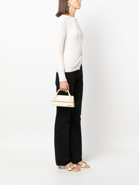 JACQUEMUS Ivory White Leather Mini Tote Handbag with Adjustable Shoulder Strap and Gold-Tone Hardware