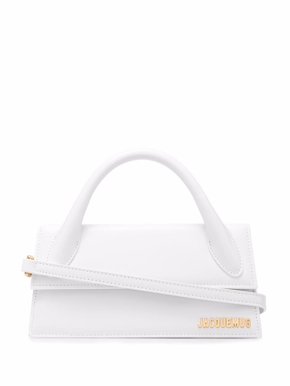 White Leather Long Tote Handbag for Women