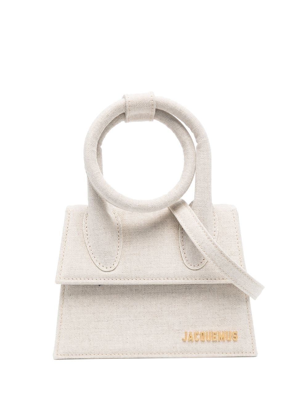 Grey Canvas Tote Handbag with Detachable Shoulder Strap and Coiled Top Handle