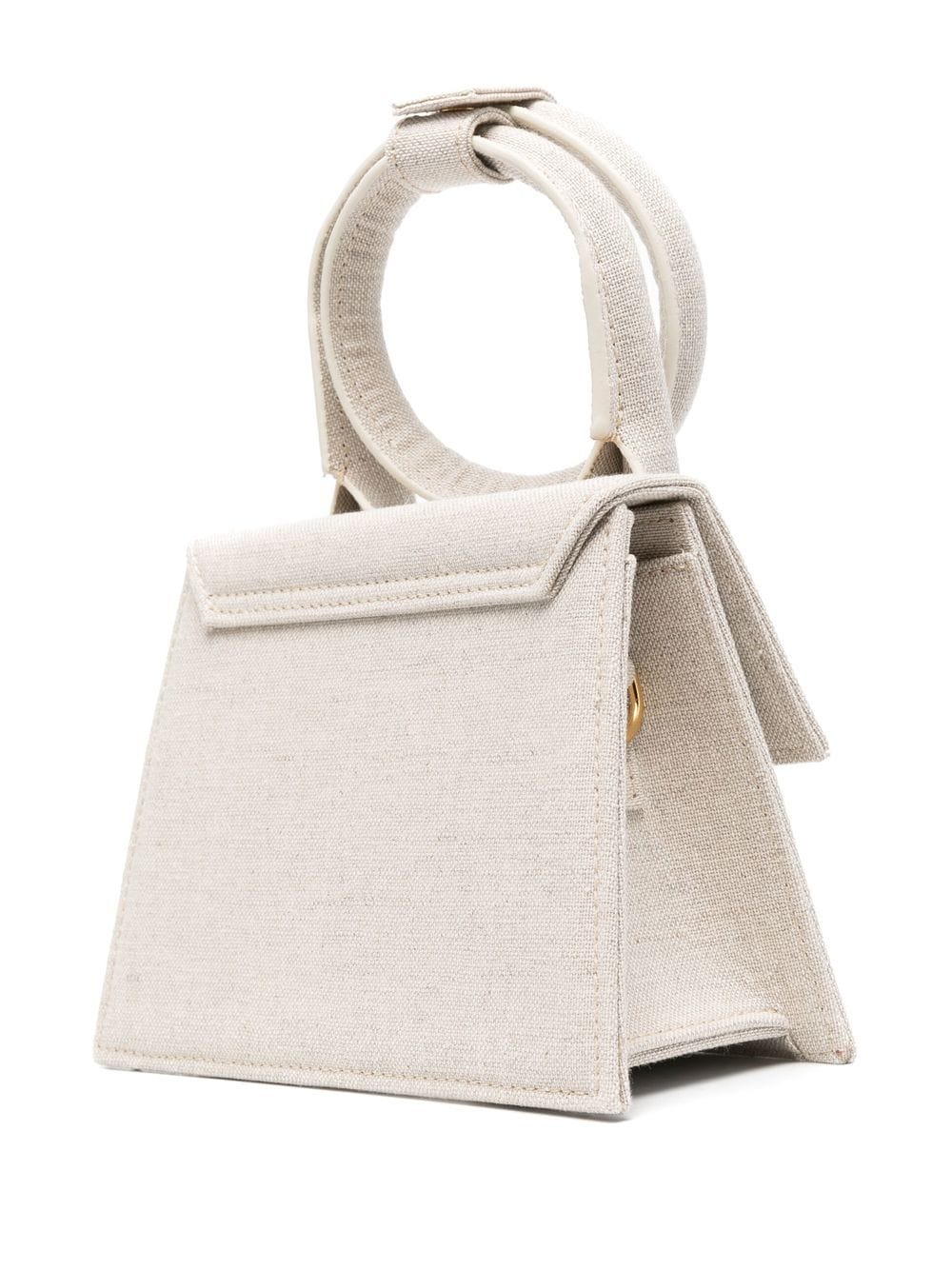 JACQUEMUS Grey Canvas Tote Handbag with Detachable Shoulder Strap and Coiled Top Handle