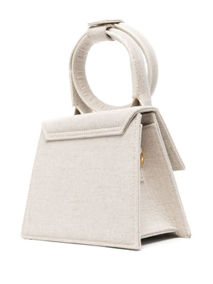 Grey Canvas Tote Handbag with Detachable Shoulder Strap and Coiled Top Handle