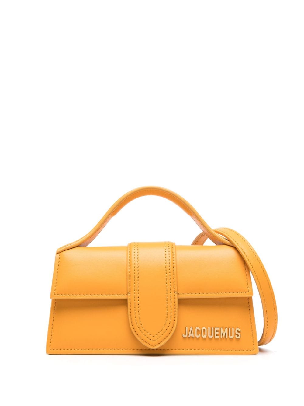 حقيبة يد نسائية من الجلد بلون الكهرمان الأصفر مع شعار ذهبي وحزام قابل للفصل - مجموعة ربيع صيف ٢٤
