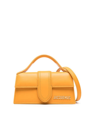 琥珀黃色真皮手提包，金色商標及可拆式背帶女款 - SS24系列