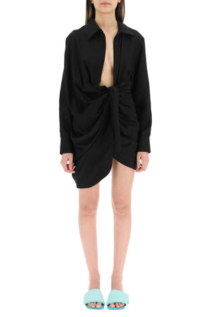 JACQUEMUS Plunge Neck Knotted Mini Dress