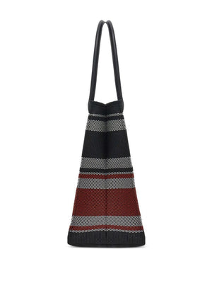 FERRAGAMO Chic Jacquard Stripe Large Tote with Removable Pouch - Black, White, and Dark Red