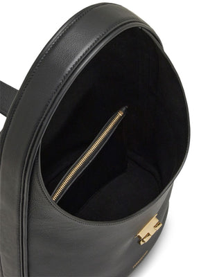 FERRAGAMO Jet Black Grained Leather Medium Hobo Handbag with Gancini Buckle and Removable Pouch