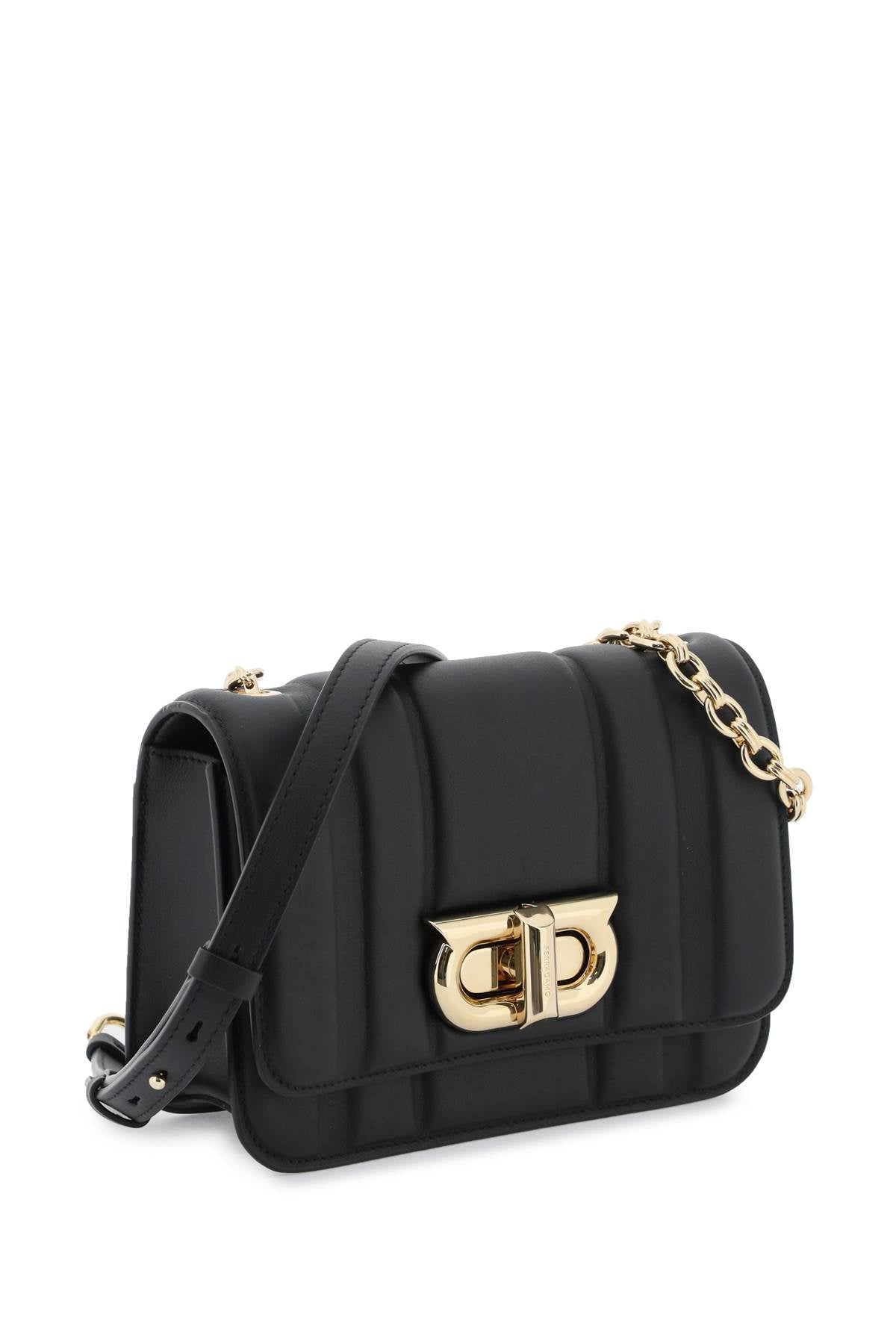 Black Embossed Striped Crossbody Handbag for Women