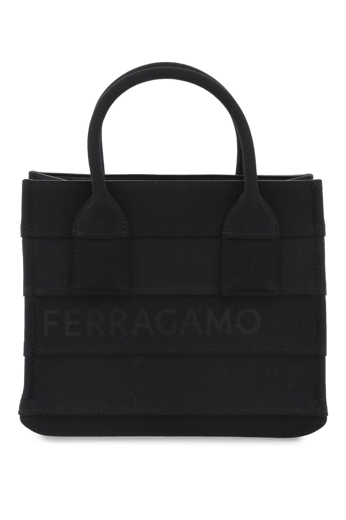FERRAGAMO Salvatore Mini Tote with Maxi Logo Lettering in Black