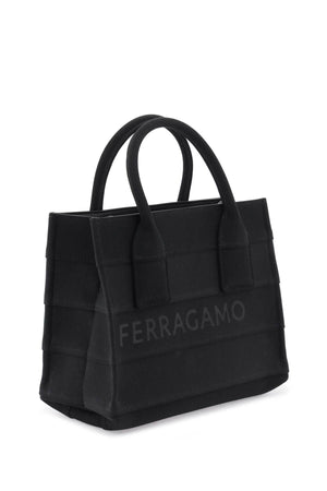 FERRAGAMO Salvatore Mini Tote with Maxi Logo Lettering in Black