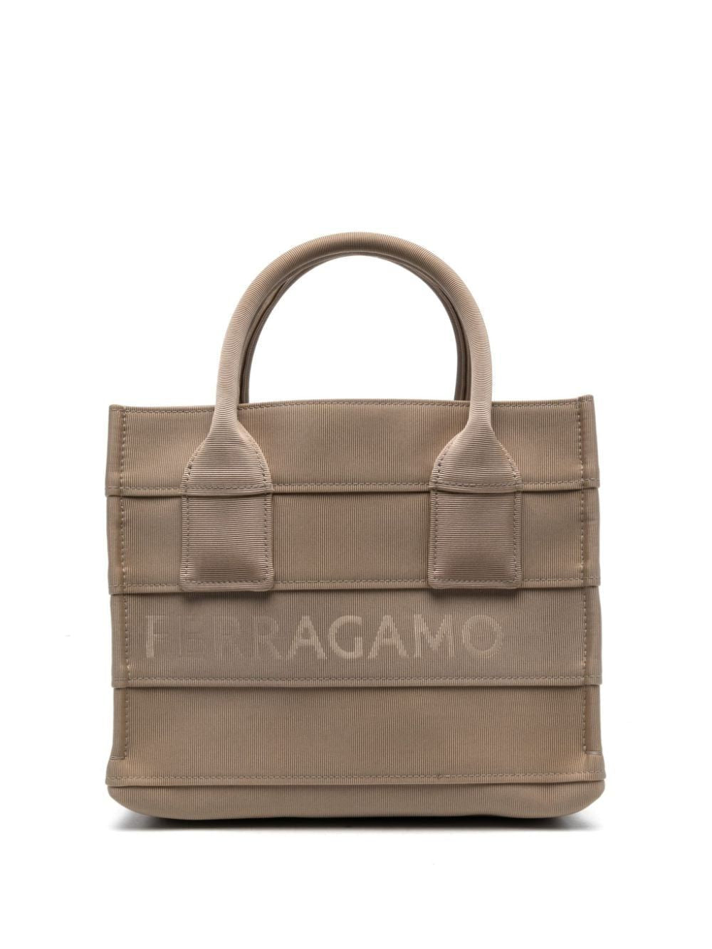 FERRAGAMO Women's Brown Calf Leather Mini Tote Bag with Logo Detailing | FW23