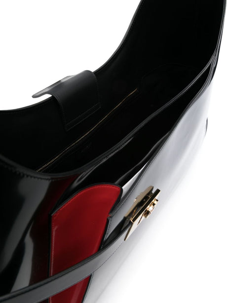 スタイリッシュな調節可能ストラップと磁気留め具の黒いレザーハンドバッグ