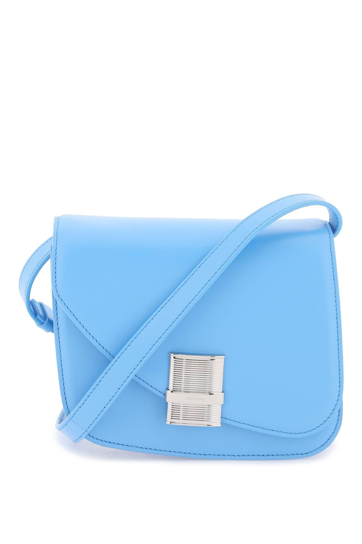 Light Blue Calf Leather Crossbody Handbag for Women