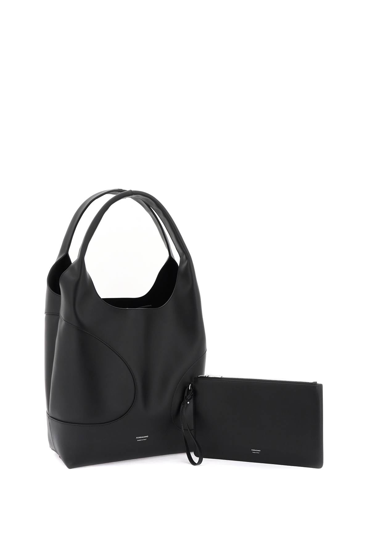 FERRAGAMO Black Cutout Leather Tote Handbag for Women