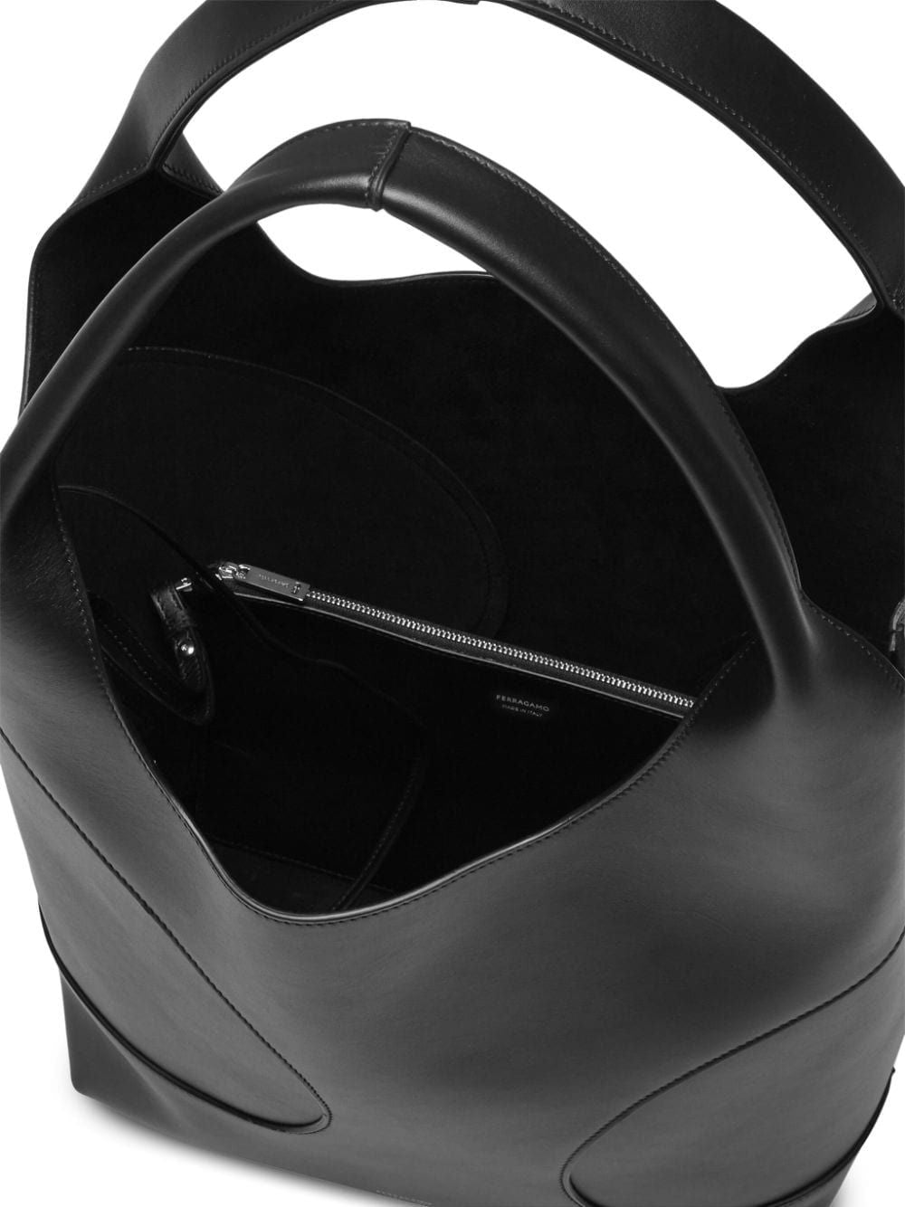 FERRAGAMO Black Cutout Leather Tote Handbag for Women