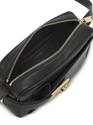 FERRAGAMO Black Leather Mini Camera Bag with Gancini Buckle and Adjustable Strap for Women SS24