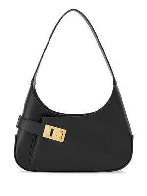 FERRAGAMO Chic Medium Black Leather Hobo Shoulder Bag for Women