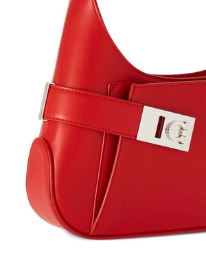 FERRAGAMO Red Calf Leather Medium Hobo Shoulder Bag for Women - SS24