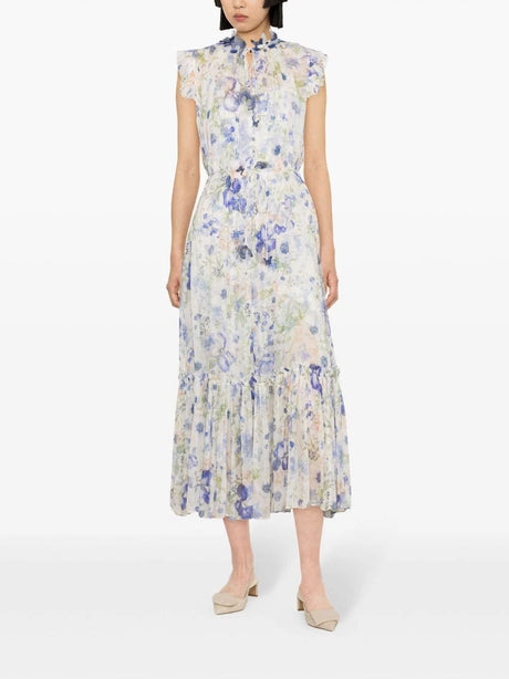فستان ماكسي بطبعات زهور زرقاء للنساء