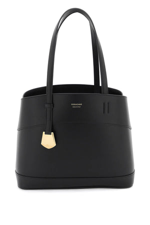 FERRAGAMO Charming Leather Tote Handbag with Gold Logo and Adjustable Closure