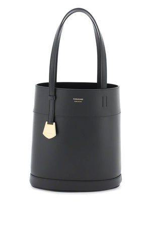 Rounded Edge Leather Tote Handbag with Gold Logo and Removable Pouch - SS24