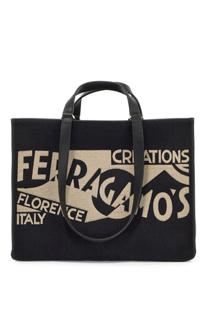 Ferragamo Elegant Archive Logo Printed Medium Tote with Leather Details