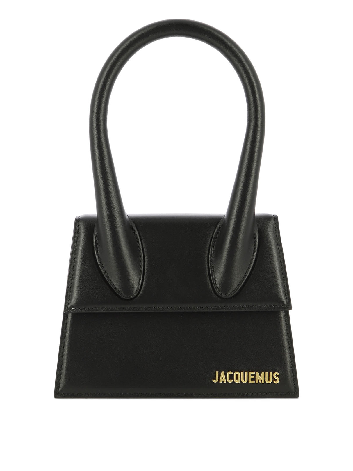 JACQUEMUS Black Leather Magnetic Flap Mini Handbag for Women
