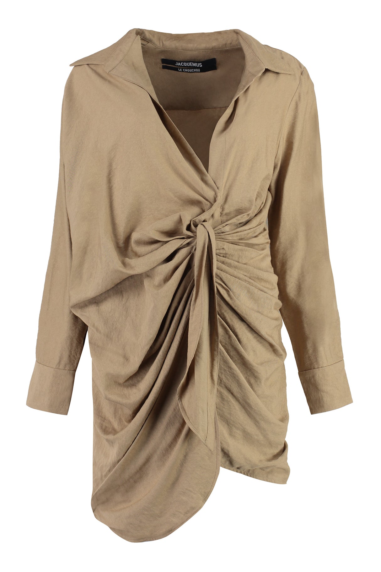 JACQUEMUS Beige Asymmetrical Dress with Draped Front and Nacre Buttons