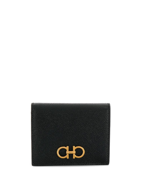 Ferragamo Hammered Leather Gancini Hook Compact Wallet (W 11.3 x H 9 cm)