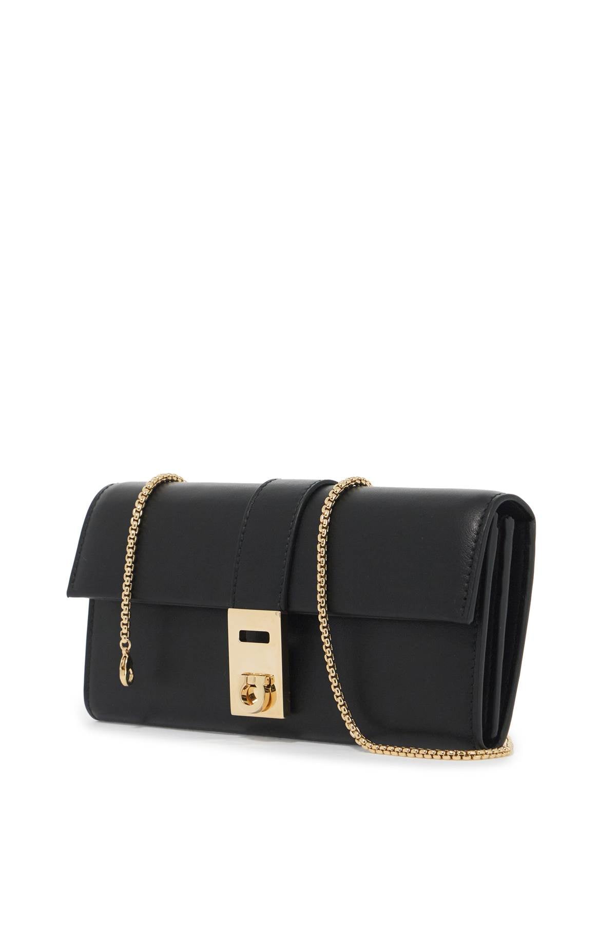 FERRAGAMO Mini Hug Leather Clutch with Gold Gancini Closure