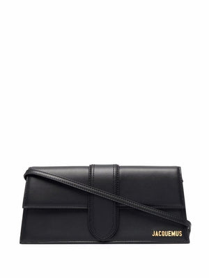 JACQUEMUS Pink Smooth Leather Long Mini Crossbody Handbag with Gold Metal Accents