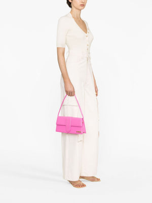 Flamingo Pink Leather Long Shoulder Bag for Women