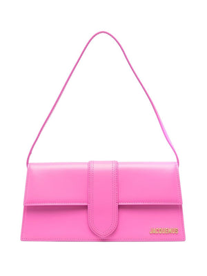 Flamingo Pink Leather Long Shoulder Bag for Women